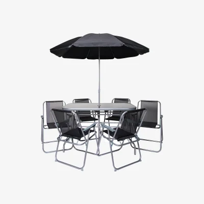 The Range Garden Furniture Patio Set Table with Chairs and Parasol - Black
