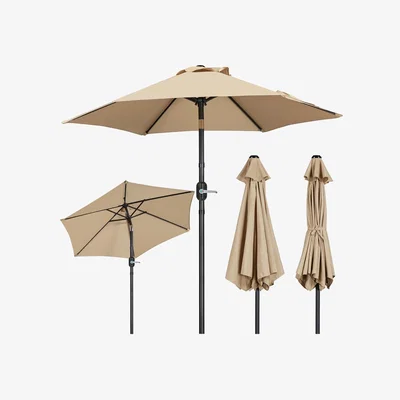 The Range Outdoor Round Parasol Patio Umbrella with 6 Ribs - Tan / 226cm