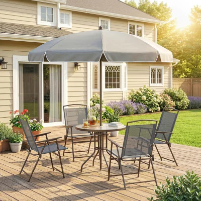 The Range Outsunny Garden Textilene Chairs Plus Table and Parasol Bistro Set - Dark Grey
