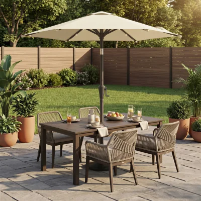 The Range Outdoor Patio Umbrella, Solar LED Parasol with 30 Dual-Tilt, UPF 50 - White