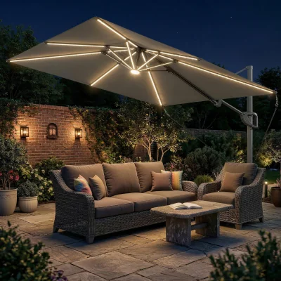 The Range Outsunny 3 x 3 m Garden Cantilever Parasol with Light and Cover - Dark Grey