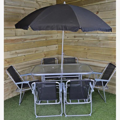 The Range 6 Person Garden Furniture Patio Set with Parasol - Black