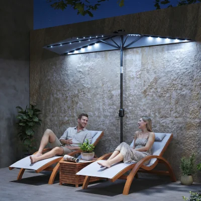 The Range Outsunny 2.6 m UPF50plus Half Parasol with Solar Lights - Dark Grey
