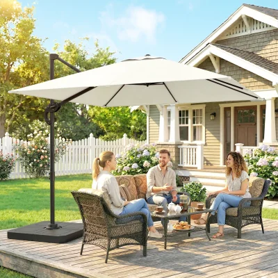 The Range Outsunny 2.4 x 2.4 m Cantilever Parasol w Umbrella Weights - Cream White