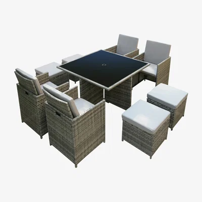 The Range Deluxe 8 Seater Rattan Cube Garden Furniture Patio Set w. Parasol Hole - Grey