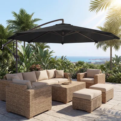 The Range Outsunny 3 m Cantilever Parasol, Offset Umbrella with Cover and Wind Ropes - Khaki