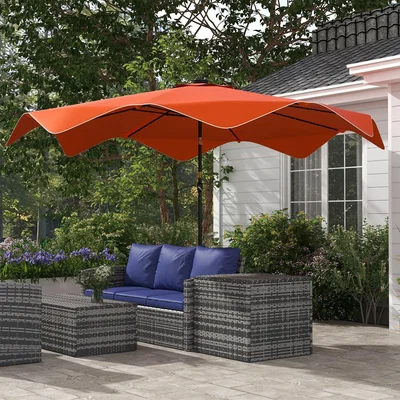 The Range Solar Garden Parasol Umbrella with LED, Tilt and 8 Ribs 84D-328V00OG - Orange
