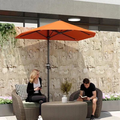 The Range Outsunny 2m Half Parasol Market Umbrella Garden Balcony Parasol - Orange