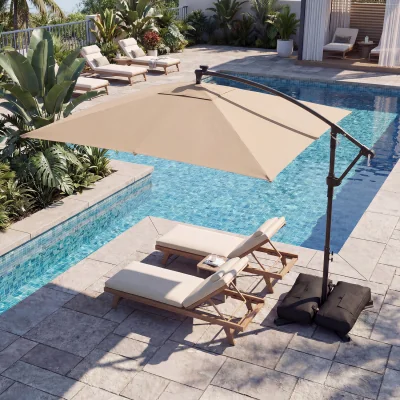 The Range Solar LED Offset Cantilever Patio Umbrella - Brown
