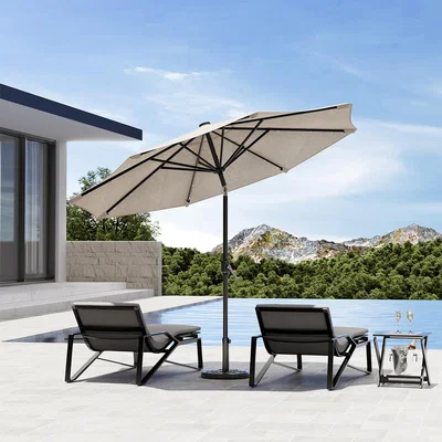 The Range Patio Lighted Parasol with Solar LED and Base - Beige