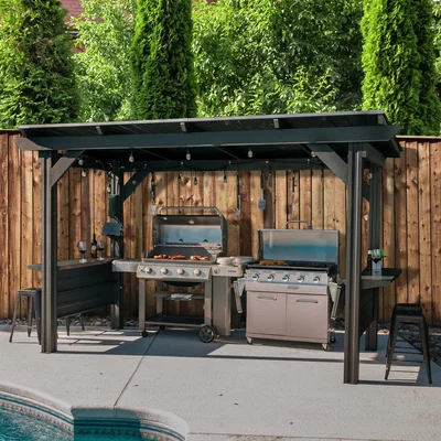 The Range Backyard Discovery Rockport XL Galvanised Steel BBQ Outdoor Gazebo - Black