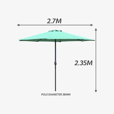 The Range GlamHaus Garden Parasol Umbrella 2.7M Green With Protective Cover - Green