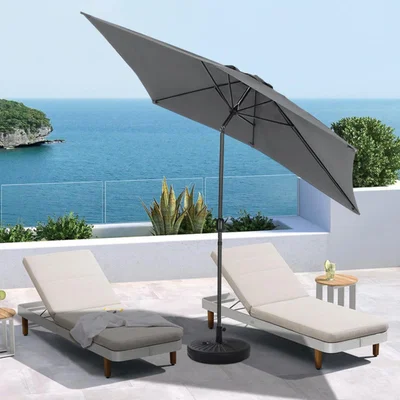 The Range 3M Rectangular Traditional Parasol With Round Umbrella Stand - Dark Grey