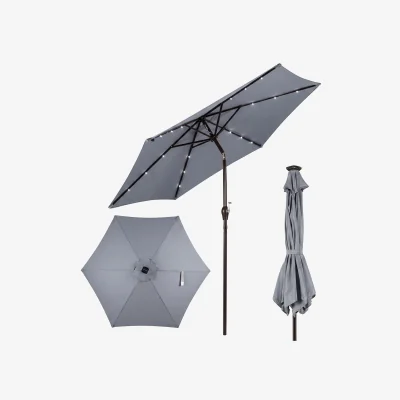 The Range Solar Powered LED Lighted Patio Umbrella - Grey