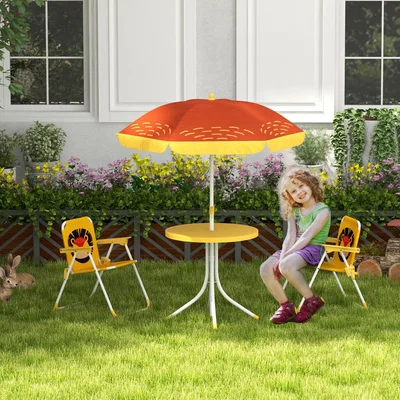 The Range Lion Themed Kids Bistro Table and Chair Set with Adjustable Parasol - Yellow