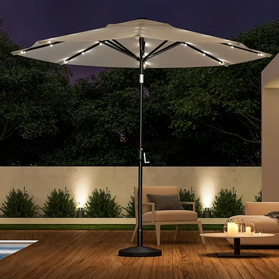 The Range 24 Solar Lights Garden Parasol Umbrella with Base - Beige