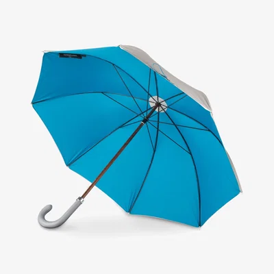 Wolf & Badger British Umbrella Wood & Leather Grey/Blue | Heating & Plumbing London