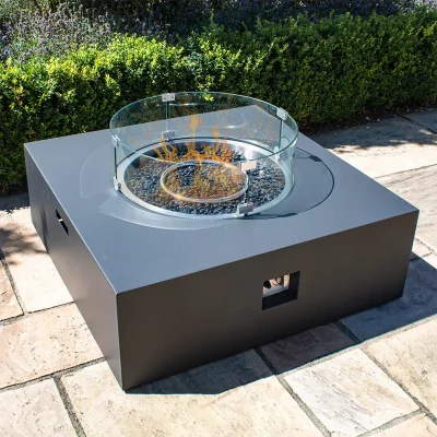 Cuckooland Maze Rattan Square Gas Fire Pit - Charcoal