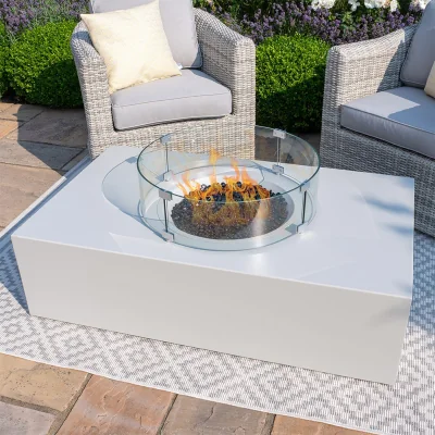 Cuckooland Maze Rattan Rectangular Gas Fire Pit  - Pebble White