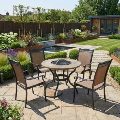 Dunelm Baltimore Round Firepit Table with 4 Montrose Chairs