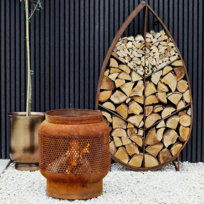 Dunelm Tall Buttermere Basket Outdoor Fire Pit Rust