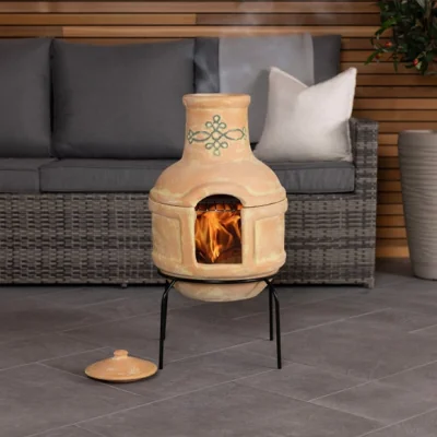 Dunelm Charles Bentley Small Terracotta Clay Chimenea With BBQ Grill