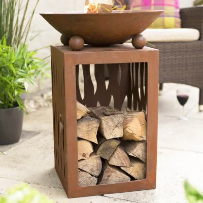 Dunelm Ochiba Oxidised Fire Pit with Log Store Bronze