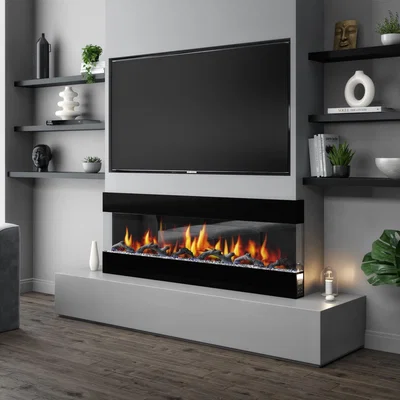 Furniture123 60 Inch Black Built In Electric Fire - Amberglo