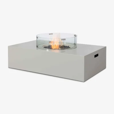 Olivia's Maze Rattan Wide Fire Pit Coffee Table in Pebble White