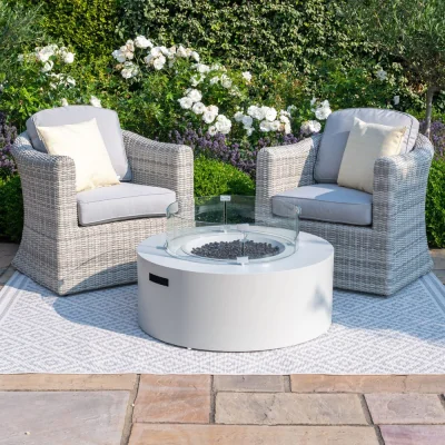 Olivia's Maze Rattan New Aluminium Gas Fire Pit Coffee Tables White