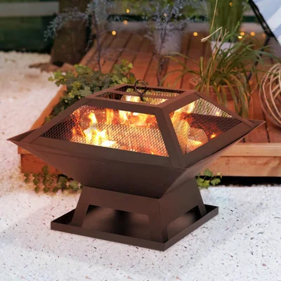 The Range Square Fire Pit with BBQ Grill - Black