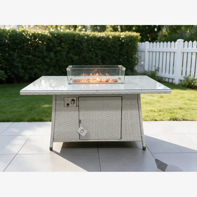 The Range Fimous Rattan Fire Pit Dining Table with Gas Heater - Light Grey Mixed