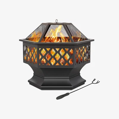 The Range Heavy Duty Fire Pit with Poker for Outdoors - Black