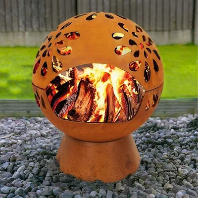 The Range Fire Globe Rusty Fire Pit Garden Wood Burner  - Black