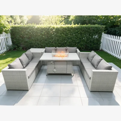 The Range U Shape Lounge Sofa Dining Set Gas Heater Firepit Dining Table - Light Grey Mixed
