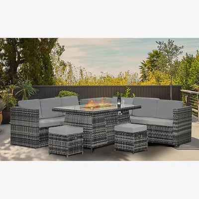 The Range Rattan Garden Furniture Set with Fire Pit Table - Grey