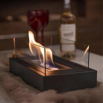The Range Tabletop Stainless Steel and Glass Fireplace Firepit - Black