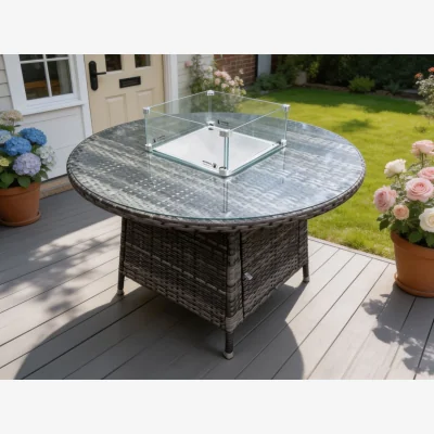 The Range Outdoor PE Rattan Propane Butane Gas Fire Pit Dining Small Round Table - Dark Grey Mixed