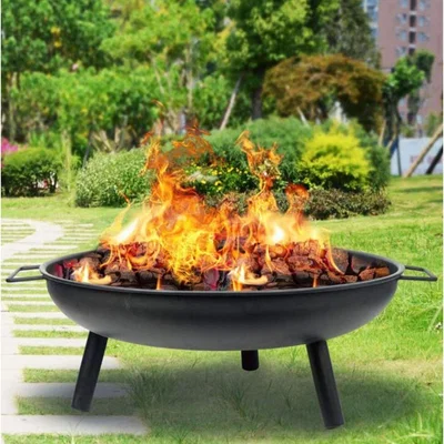 The Range 23" Round Iron Fire Pit Portable Wood Burner Fire Bowl - Black