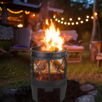 The Range Cast Iron Fire Pit Outdoor Camping Stove Grill Heater With Poker - Bronze / 45cm / Round
