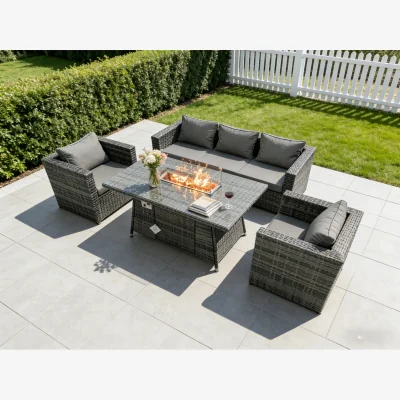 The Range Rattan 5 Seater Gas Fire Pit Dining Set