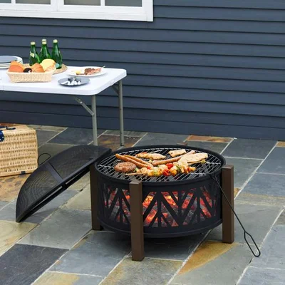 The Range 78cm 2 In 1 Outdoor Fire Pit - Black, Brown