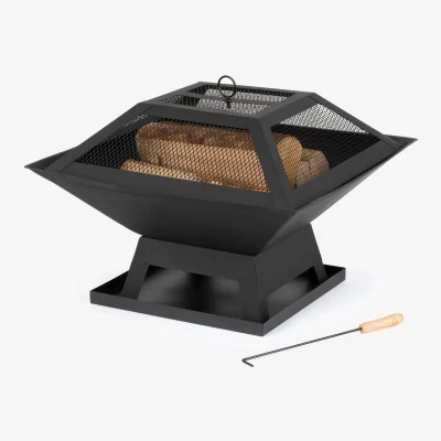 The Range Iron Geo Fire Pit with BBQ Grill - Black