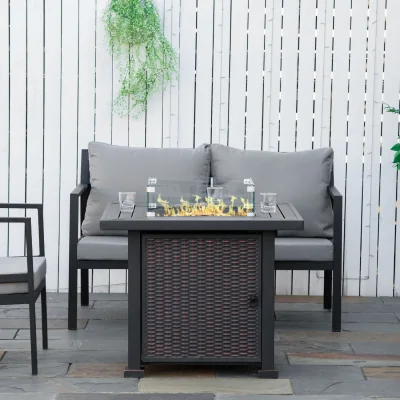 The Range Square Propane Gas Fire Pit Table, 50000 BTU - Black