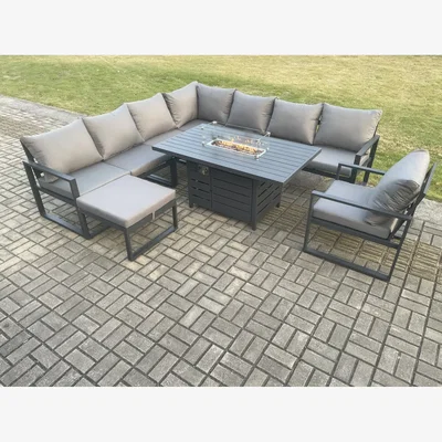 The Range Fimous Aluminium 9 Seater Garden Furniture Set with Gas Fire Pit Dining Table Dark Grey - Dark Grey