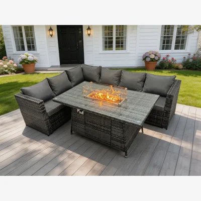 The Range Rattan 6 Seater Gas Fire Pit Corner Sofa Set