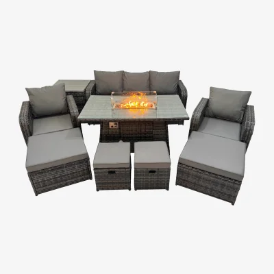 The Range Fimous Garden Outdoor Rattan Furniture Set with Reclining Chairs and Fire Pit Table. - Dark Grey Mixed