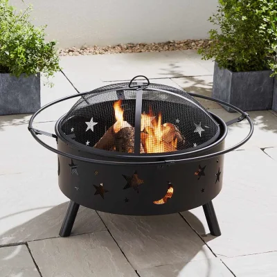The Range Astral 2-in-1 Fire Pit with BBQ with Spark Guard  Poker - Black