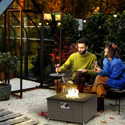 The Range Outsunny Rattan Gas Fire Pit Table with Lid - Grey