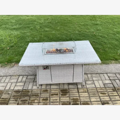 The Range Rattan Garden Furniture Set Gas Fire Pit Table 2 Armchair Side Table 3 Footstool